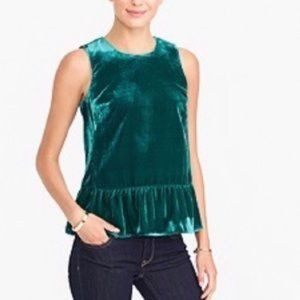 J. Crew Factory Emerald Green Peplum Hem Velvet Sleeveless Top Sz 0